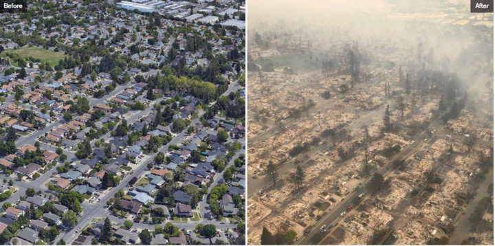 An area the size of a football field in the neighborhood of Coffey Park in Santa Rosa, Calif., was vaporized in seconds during the firestorm on October 10, 2017.