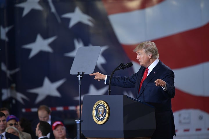 President Donald Trump talks about his tax reform plan at Harrisburg International Airport in Middletown, Pennsylva