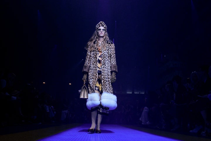 A model walks the runway at the Gucci show during Milan Fashion Week Spring/Summer 2018 on 20 September 2017.