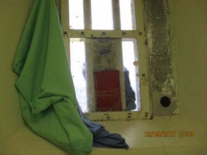 A smashed window leaves inmates exposed to the cold at HMP Liverpool
