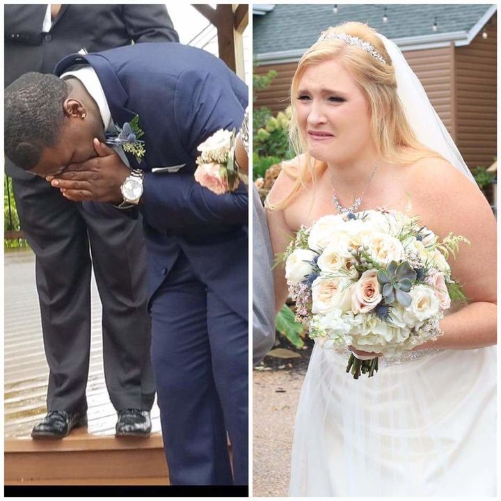 The groom's reaction made the bride cry, too. 