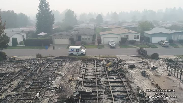 The drone's pilot, Douglas Thron, said the destruction changed his outlook on things, as he thought the neighborhood would have been safe and protected.