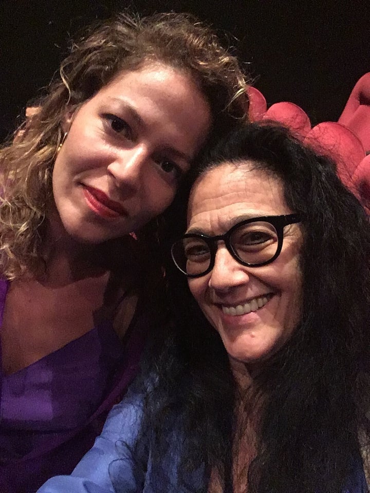 <p>Lola Schnabel (wearing violet) after screening of Portrait film</p>