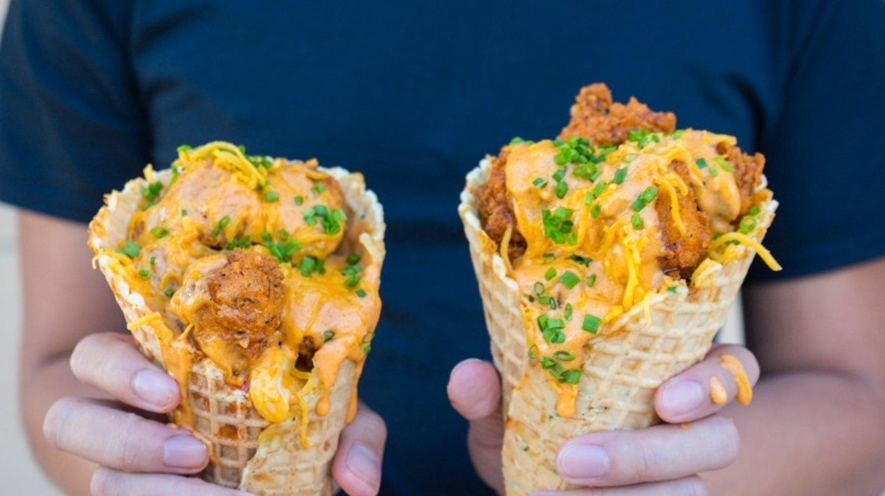 This Cheesy ChickenStuffed Waffle Cone Is Going To Crush Appetites At