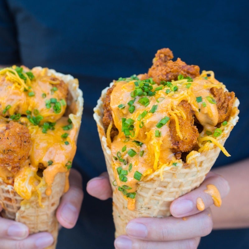 This Cheesy ChickenStuffed Waffle Cone Is Going To Crush Appetites At