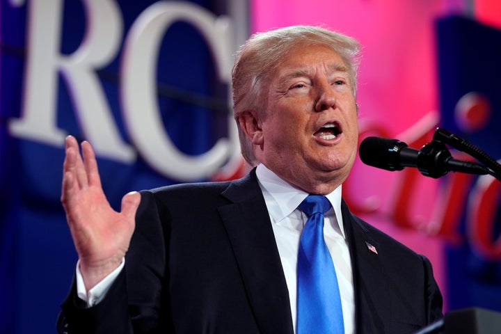 U.S. President Donald Trump addresses the 2017 Values Voter Summit in Washington, October 13, 2017.