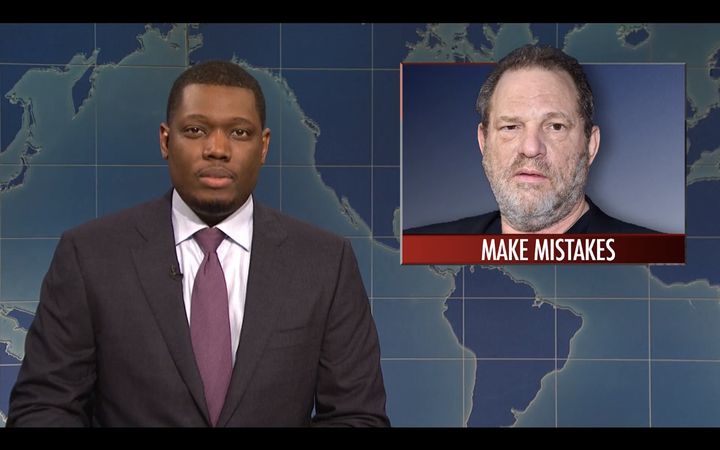 “You assaulted dozens of women -- that’s not a mistake, that’s a full season of ‘Law and Order,’” Michael Che said of Weinstein on Weekend Update.