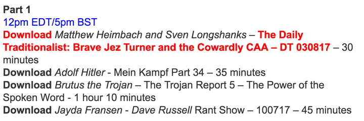 The show's afternoon schedule for Friday.