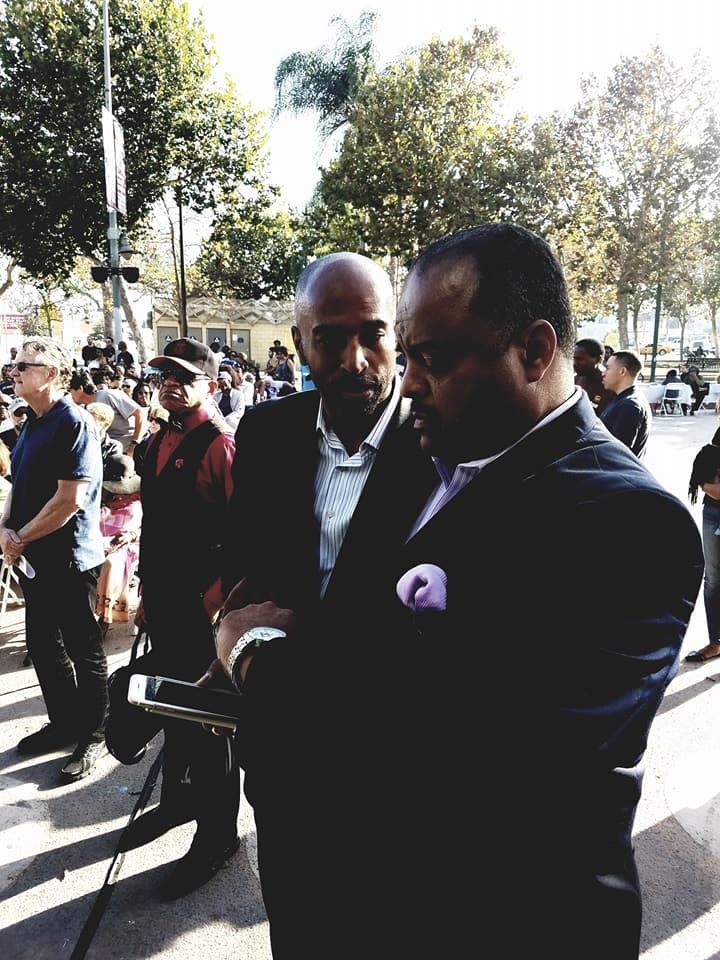 Loyola Marymount’s Director of Development Collin Hinds and Roland Martin of NewsOne Now