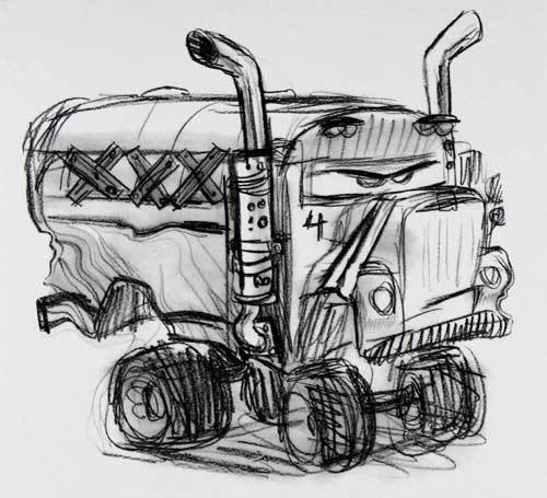 Concept art of Miss Fritter from <em>Cars 3</em>