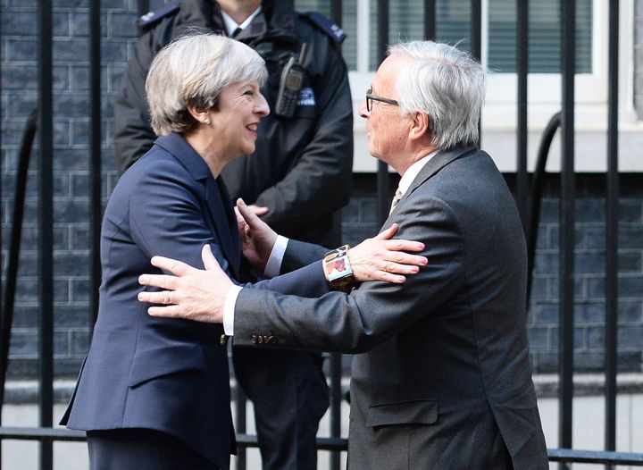 Theresa May and European Commission President Jean-Claude Juncker at 10 Downing Street.