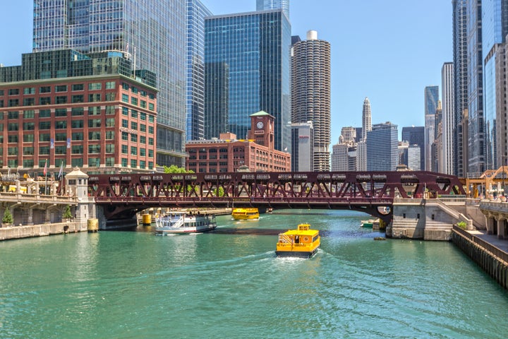 Reid Murdoch Center clock tower visible from the Chicago River