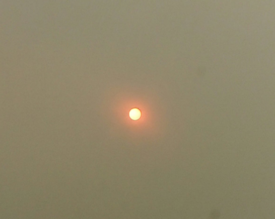 <strong>The red sun is a result of Saharan dust being dragged over to the UK by Hurricane Ophelia.</strong>
