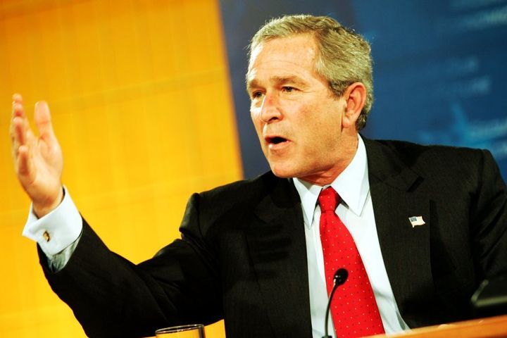 President George W. Bush speaks to corporate executives, economists, and academics during a two-day White House Conference on the Economy on December 15, 2004.
