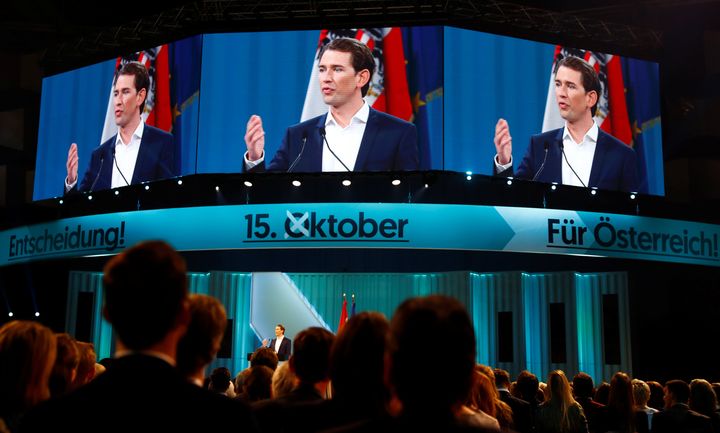Kurz delivers his speech at his party's election campaign rally in Vienna in September