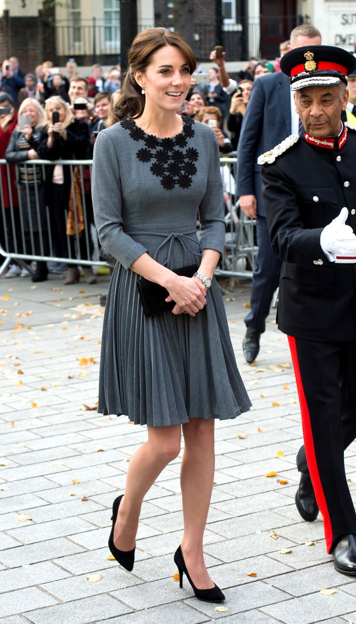 Catherine, Duchess of Cambridge, wearing an Orla Kiely dress, visits Chance UK at Islington Town Hall 