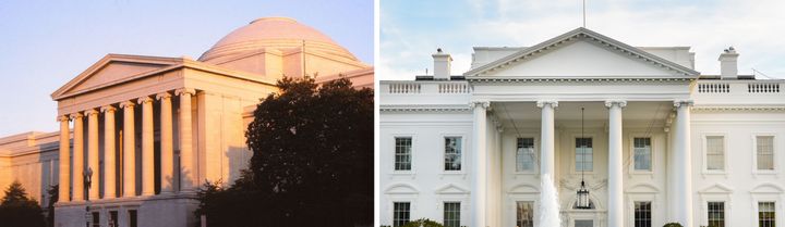 “Neoclassical” buildings. L: West Wing, National Gallery of Art, Washington, DC. R: The White House. 