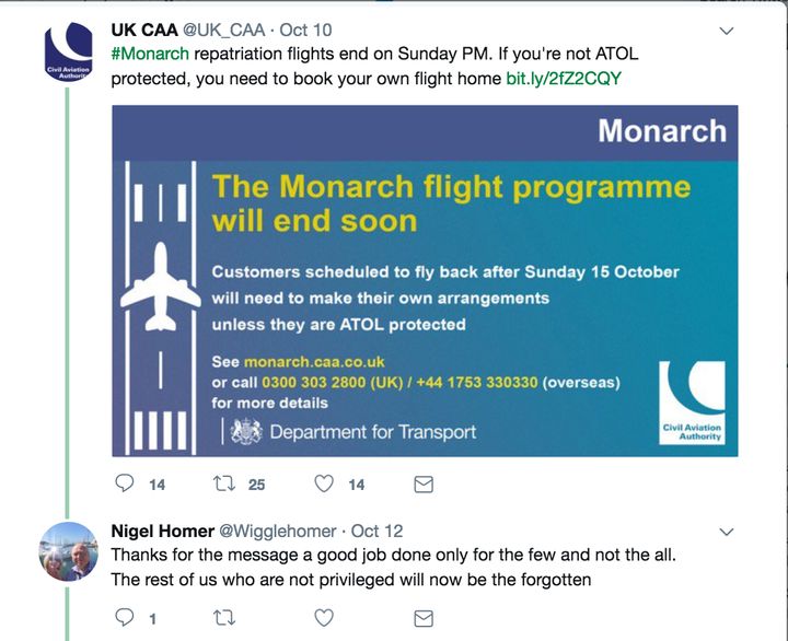 Around 3,000 Monarch passengers are expected to have to pay their own way home 