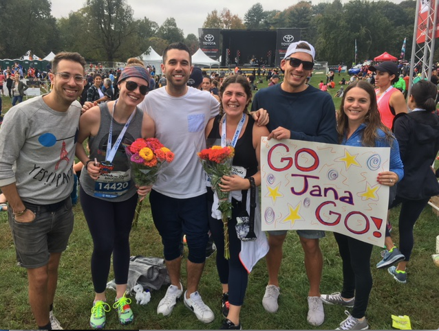With friends who gave up sleeping in on a Saturday to see us run.