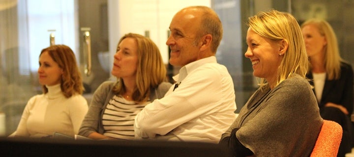 <p>Chicago 2.0 workshop participants Ashley Patel (Interiors for Business), Mel Chotiner (Wright Hereema Architects), Bob King (Interior Investments) and Theresa Williams (NELSON)</p>