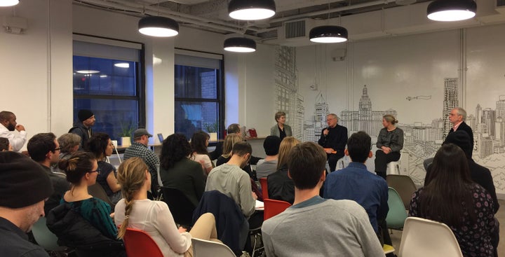 <p>Kathy Hipple and impact investment experts, Pete Grannis (New York Common Fund) , Leslie Samuelrich (Green Century), David Schilling (ICCR) making it real for Bard MBA students</p>