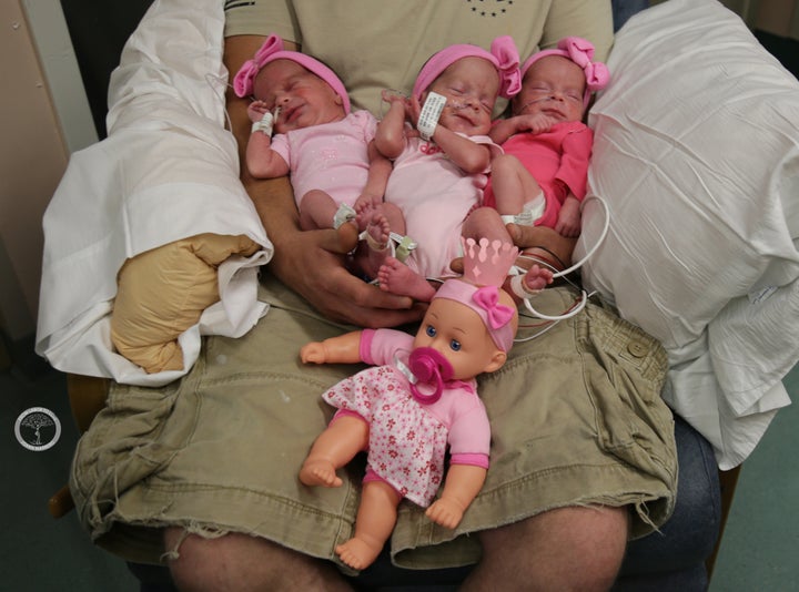 On May 18, 2016 at 32 weeks, Jackie gave birth to Aubrey, Bailey and Charlotte via C-section.