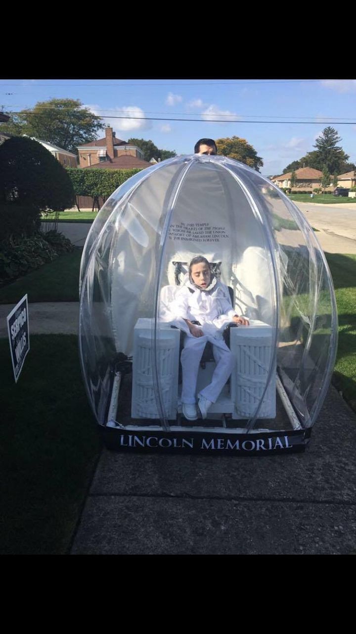 Anthony dressed up as a Lincoln Memorial snow globe for Halloween last year.