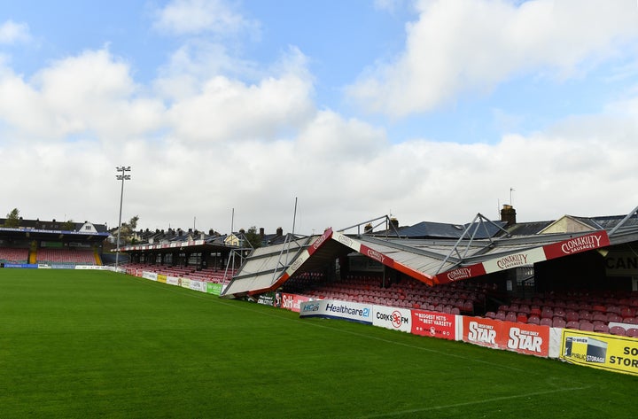 Turners Cross Stadium in Cork, Ireland, was damaged due to Storm Ophelia.