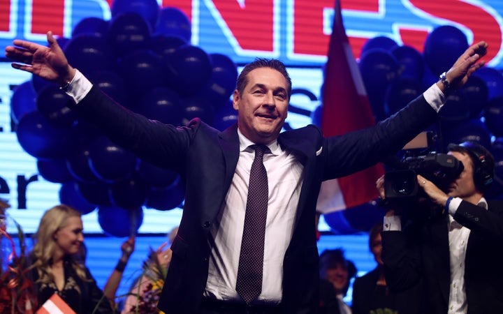 Head of far-right Freedom Party Heinz-Christian Strache attends his party meeting after Austria's general election.