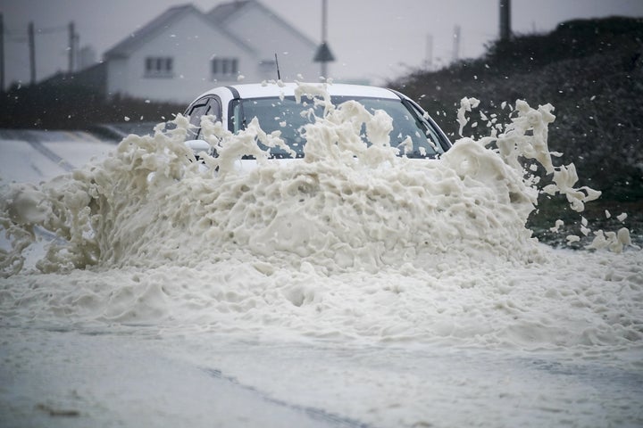 Storm winds made it appear as if it had been snowing in Wales today 