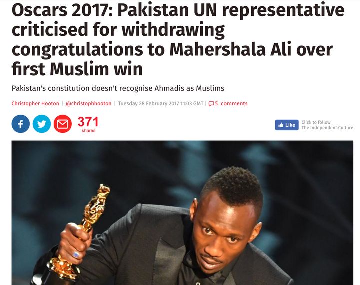 Pakistan’s Permanent Representative to the United Nations Maleeha Lodhi deleted a tweet congratulating Ali, after other Twitter users started pointing out he was an Ahmadi Muslim.