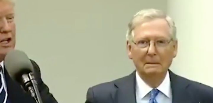 Senate Majority Leader Mitch McConnell appeared alongside President Donald Trump at a news conference Monday.