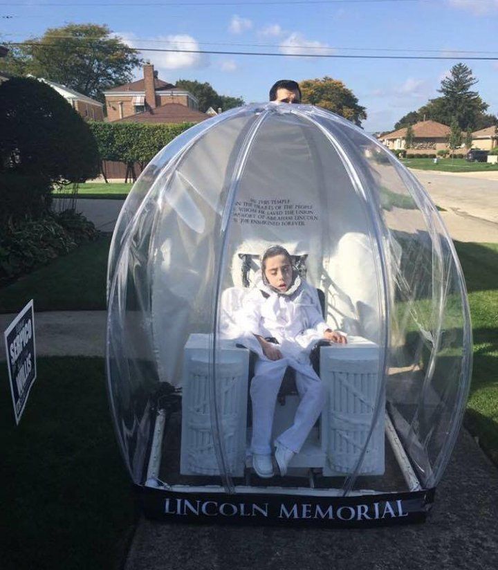 Anthony dressed up as a Lincoln Memorial snow globe for Halloween last year.