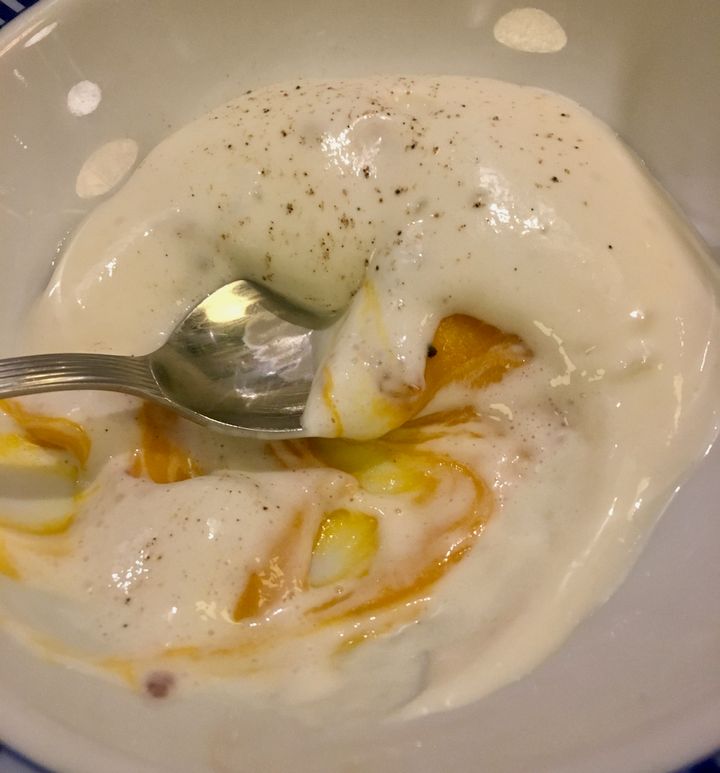 Pumpkin topped with parmesan cream at Franceschetta58, Modena