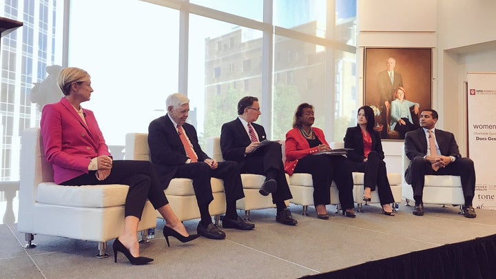 <p><strong>Panelists at the Women Give 2017 launch. </strong>L to R: <strong>Liz Simmons</strong> (civic leader), <strong>Hugh McColl</strong> (Bank of America, retired), <strong>Michael Marsicano</strong> (Foundation For The Carolinas), <strong>Carnelia Ivory</strong> (Charlotte City Council, Charlotte Mecklenburg Schools), <strong>Melissa Bodford </strong>(uBack) and <strong>Will Alston</strong> (Wells Fargo).</p>