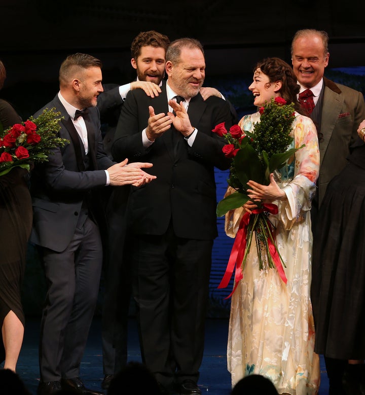 Harvey Weinstein with actors and a composer during the opening night performance of "Finding Neverland." Weinstein needed to pay the theater company behind the production $600,000 by a certain date, or he'd lose his investment in the show.