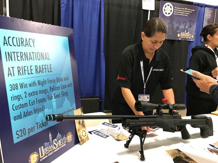 Sniper rifle raffled at Urban Shield SWAT expo.