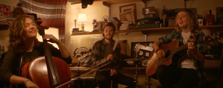 <p>Katie Larson, Michael Dause and Sav Buist “rehearse” in tight quarters. </p>