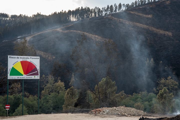 A smouldering hillside in Alvoco das Varzeas, Portugal 