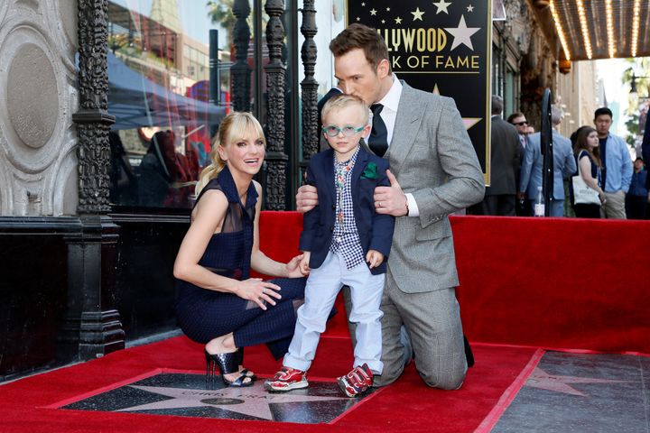 Chris Pratt, Anna Faris and their son at the actor's Hollywood Walk of Fame ceremony.