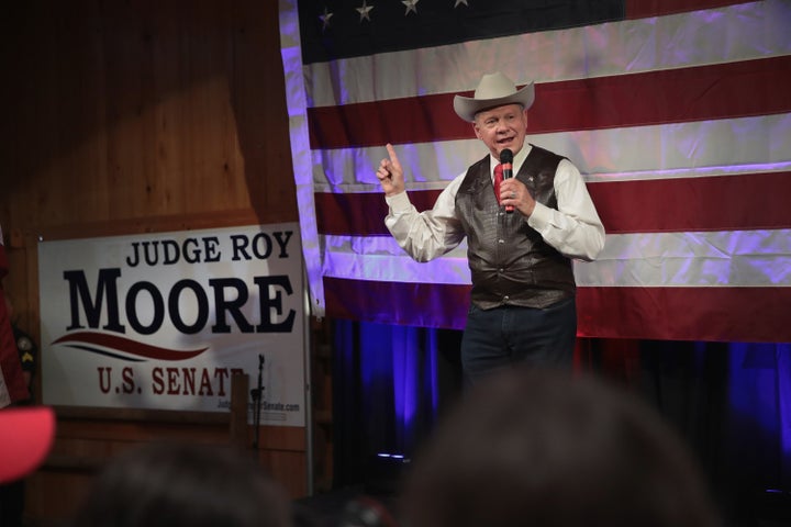 Roy Moore, the Republican candidate for Senate in Alabama, is shown at a campaign stop before the primary election that he won.