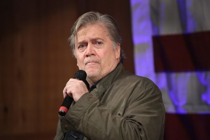 Former adviser to President Donald Trump and executive chairman of Breitbart News, Steve Bannon, speaks at a campaign event for Roy Moore.