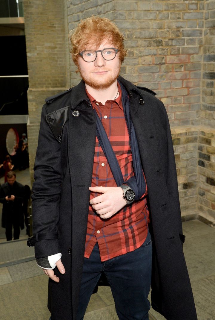 Ed Sheeran appeared with his arm in a sling at the event