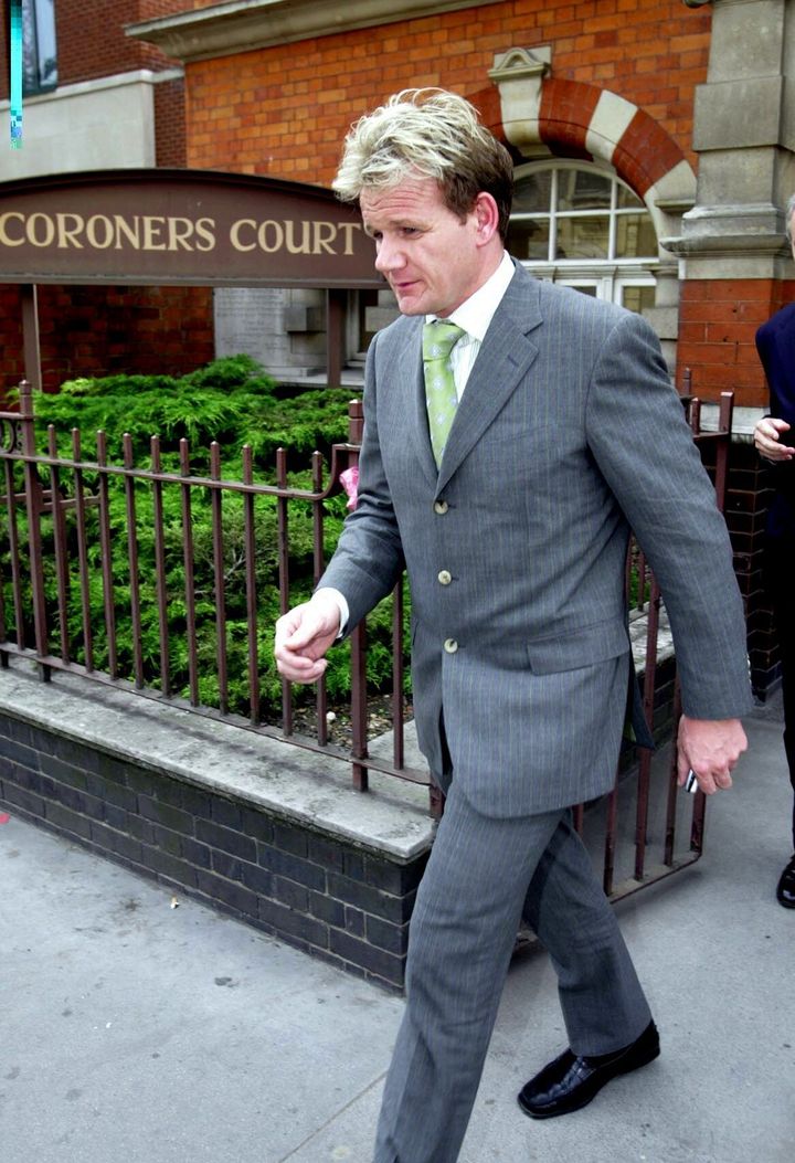 Ramsay leaving Westminster Coroners Court after giving evidence at the inquest of David Dempsey 