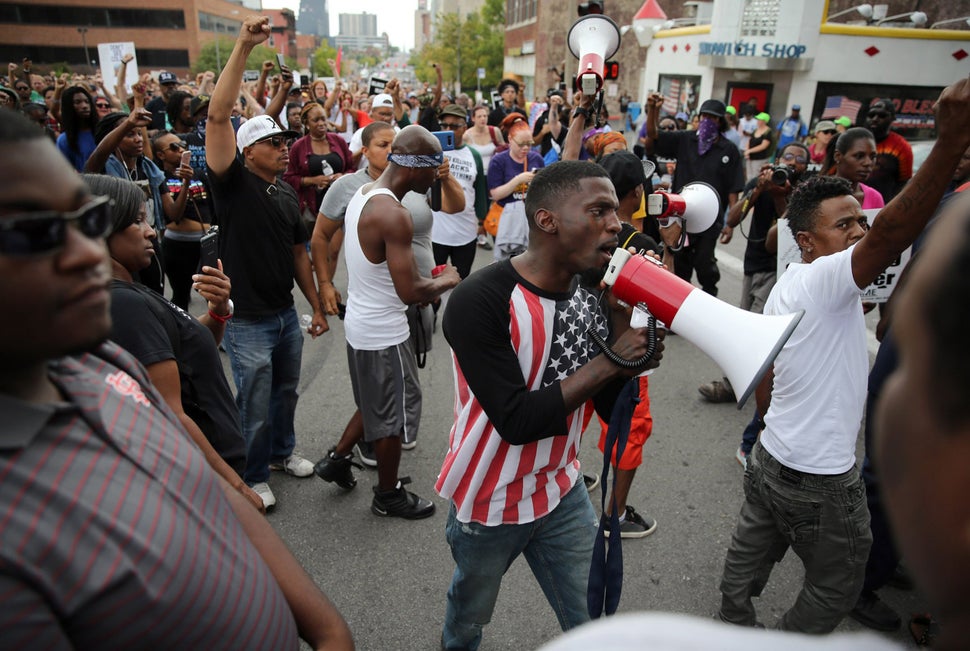 Missouri State Rep. Bruce Franks Jr. leads a protest in St. Louis last