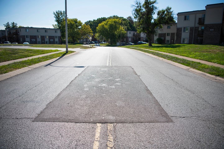 The street where 18-year-old Michael Brown, who was unarmed, was fatally shot by a white police officer in Ferguson, Missouri, on Aug. 9, 2014.