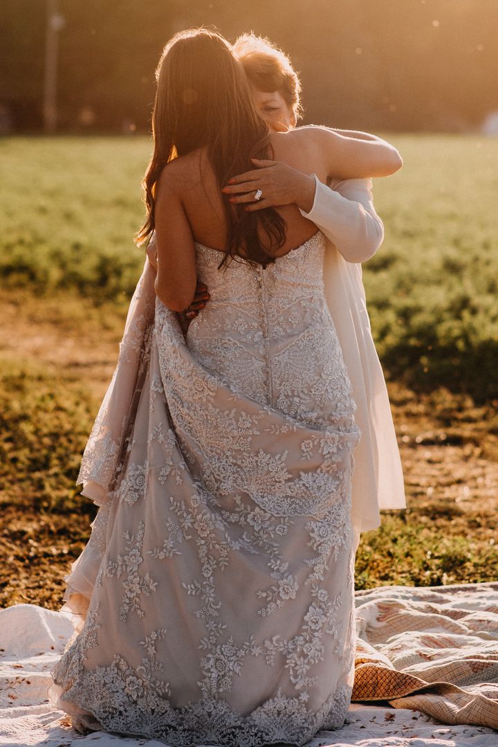Brittany and Ellen danced on a quilt so the bride-to-be didn't get her dress dirty.
