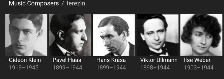 Terezin composers Gideon Klein, Pavel Haas, Hans Krása, Viktor Ullmann and Ilse Weber