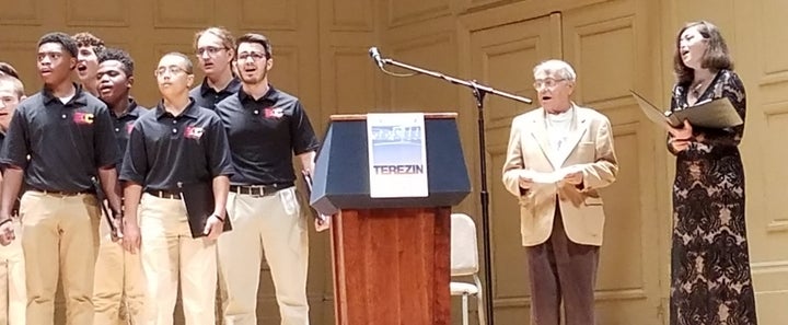 Holocaust survivor Michael Gruenbaum and soprano Charity Tillemann-Dick with the Boston Children’s Chorus