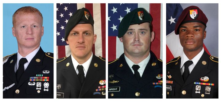 From left to right: U.S. Army Special Forces Sergeant Jeremiah Johnson, U.S. Special Forces Sgt. Bryan Black, U.S. Special Forces Sgt. Dustin Wright and U.S. Special Forces Sgt. La David Johnson. All four were killed in Niger, West Africa on October 4, 2017.